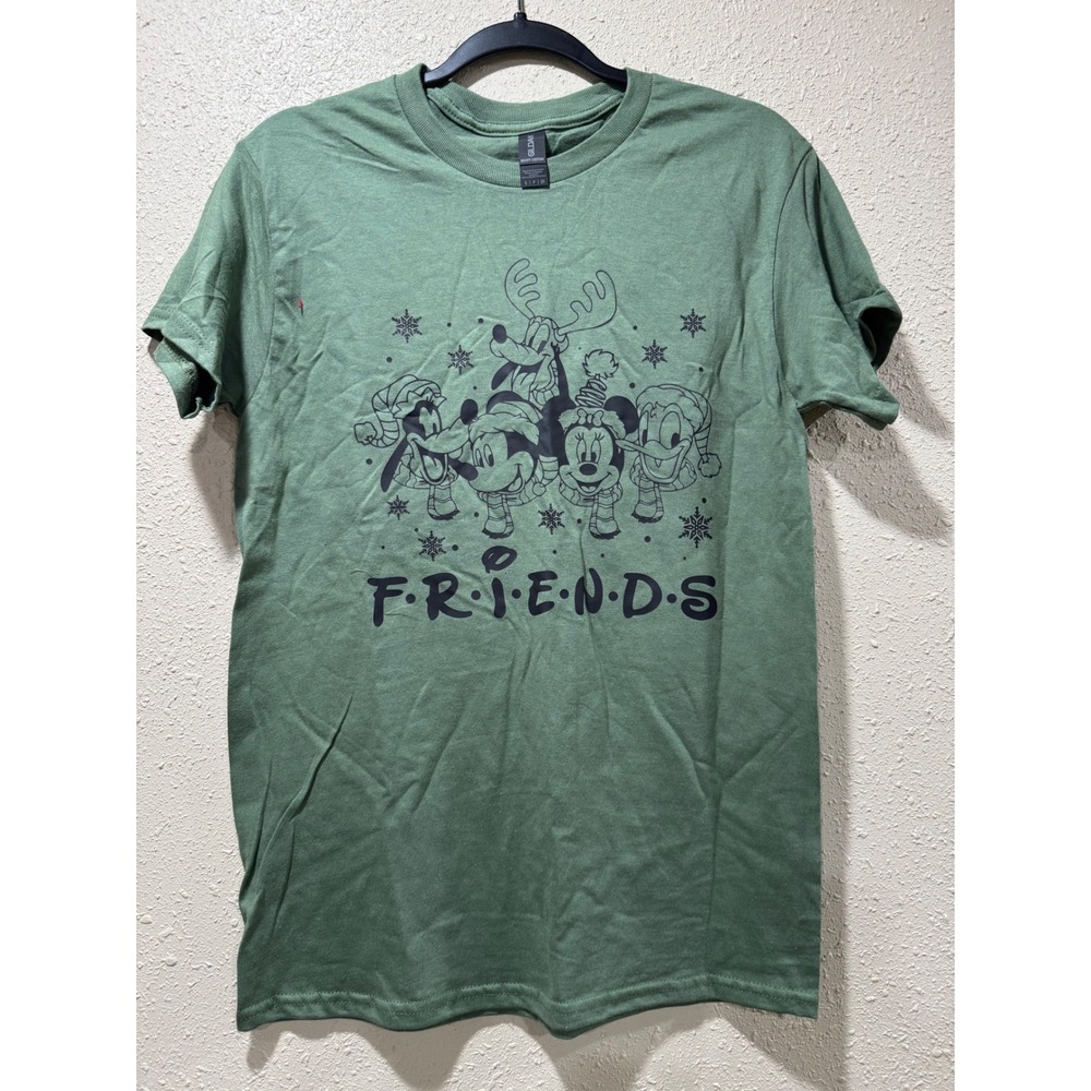 Gildan Disney Christmas Friends T-Shirt Small Green Mickey Minnie Holiday Tee